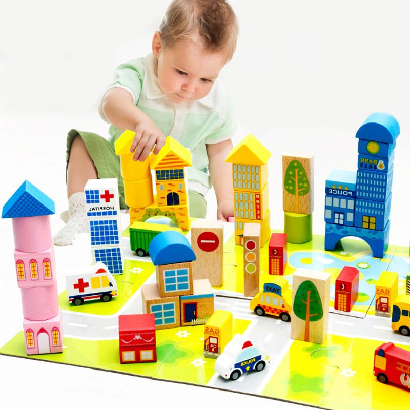 Đồ Chơi Xếp Hình Thành Phố Thông Minh Bằng Gỗ Cho Bé