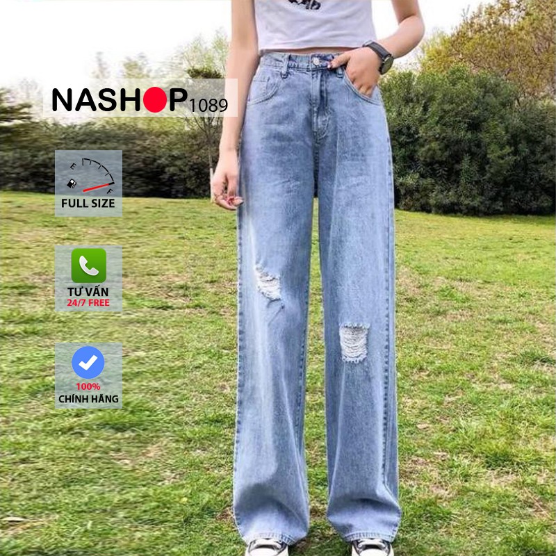 Quần jean bò ống rộng quần jean bò ống suông jeans nữ lưng cao cạp cao quần nữ đẹp hot 2021 QT08 nashop1089