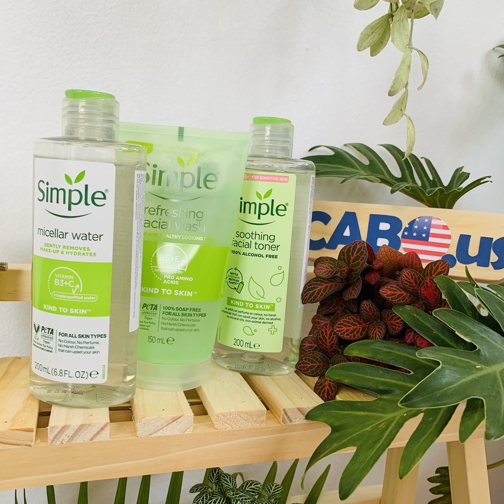 Combo Simple Sữa Rửa Mặt 150ml + Toner 200ml CABOUS003 Làm Sạch Da Dịu Nhẹ, Lành Tính