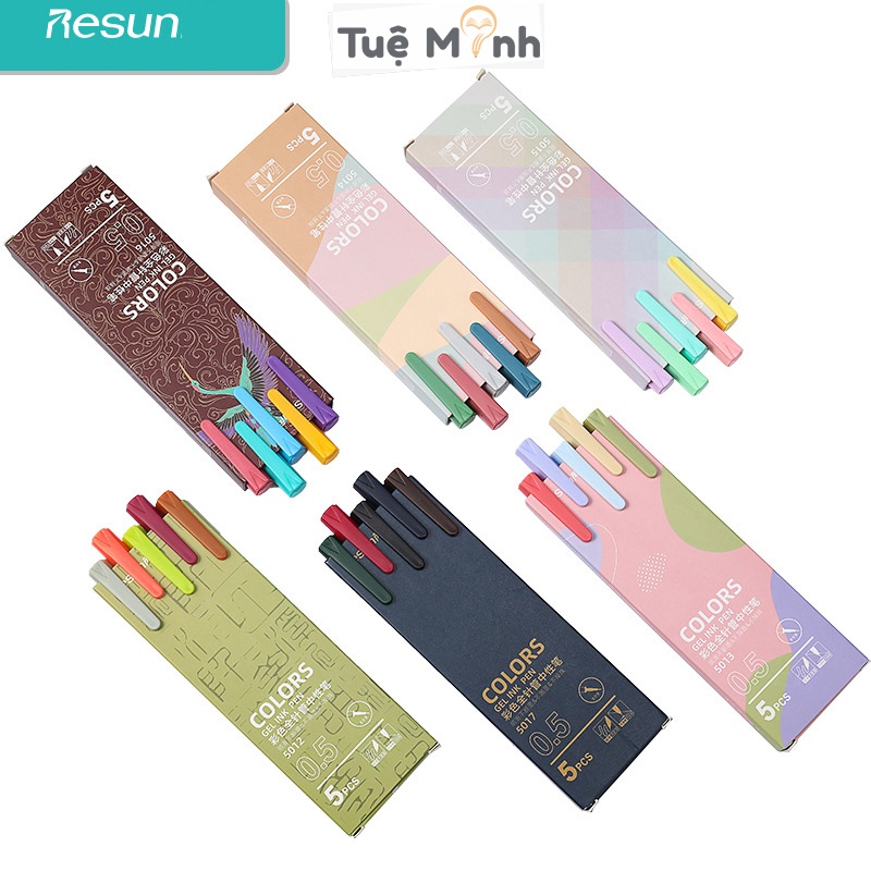 Bộ 5 bút gel màu Macaron Resun ngòi 0.5mm ghi chép, ghi chú tiên lợi B17