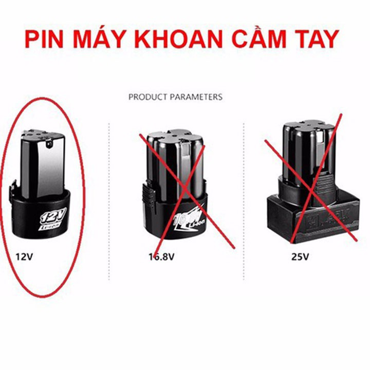 Pin Lithium-Ion cho máy khoan cầm tay 12V, Pin 12V sạc nhanh dùng tốt trong 3-4h