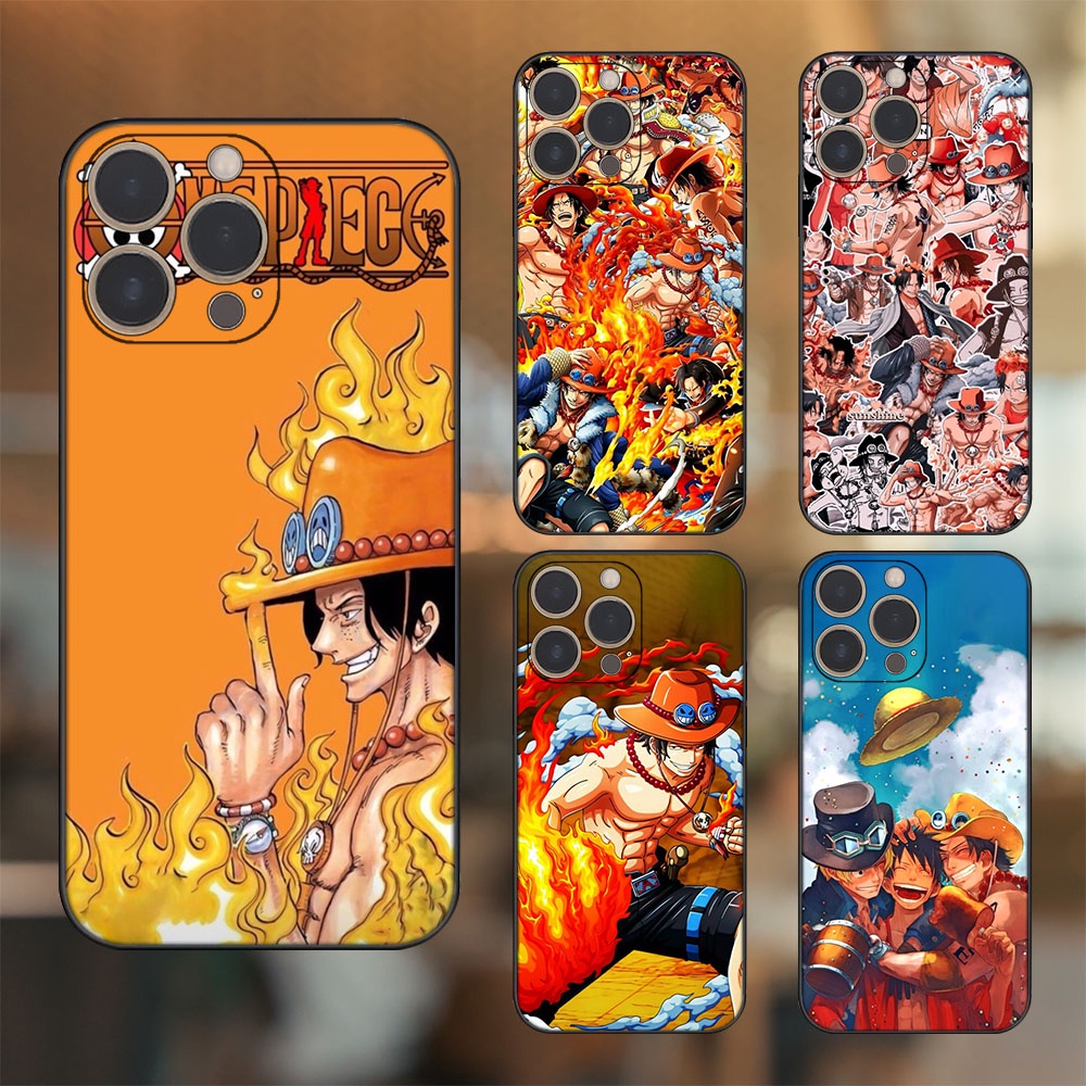 Ốp lưng iPhone 14 Pro dẻo đen cạnh vuông in hình Ace One Piece