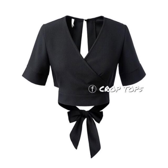 Áo Crop Top Vạt chéo tay ngắn xẻ lưng cột nơ buộc - Chất thun umi siêu đẹp Tinker