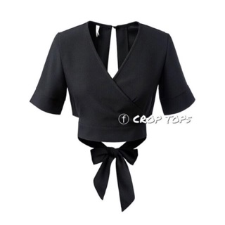 Áo Crop Top Vạt chéo tay ngắn xẻ lưng cột nơ buộc - Chất thun umi siêu đẹp