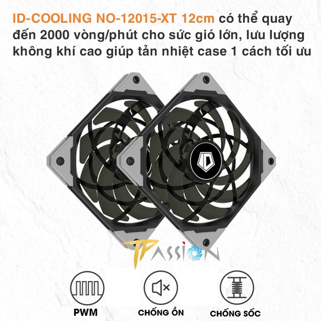 Quạt tản nhiệt fancase 12cm ID-COOLING NO-12015-XT – Slim fan 15mm, tốc 2000rpm, điều tốc 4Pin PWM, mạnh êm