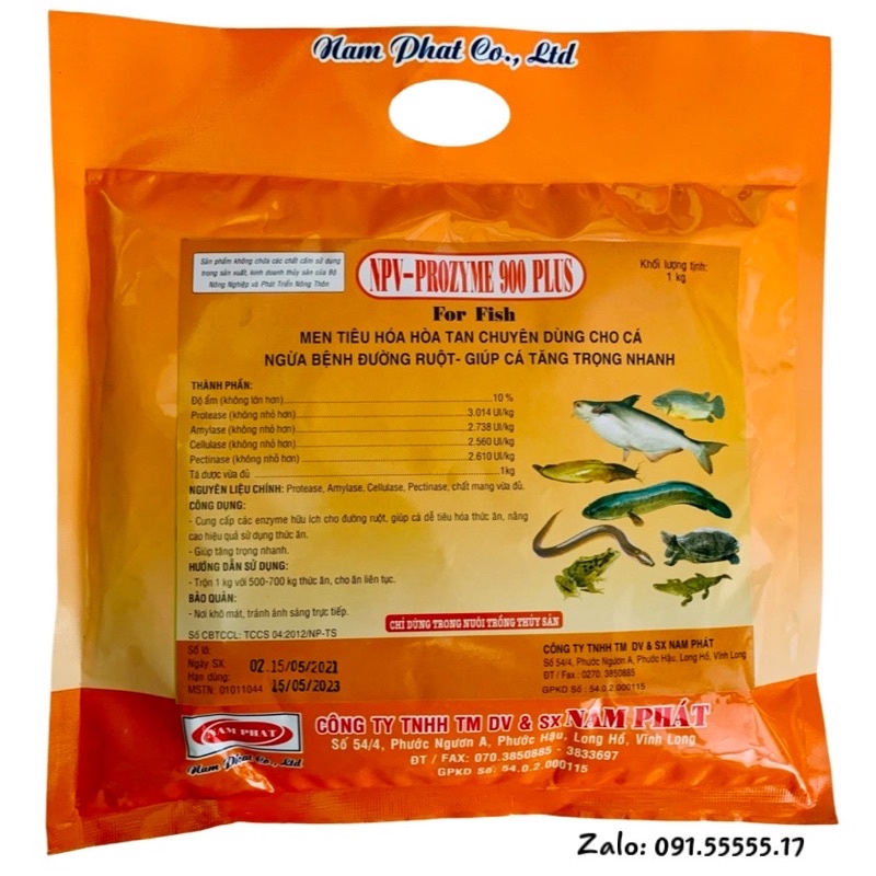 PROZYME 900 plus 1kg. Men tiêu hoá hoà tan chuyên dùng cho cá, lươn, ếch. Ngừa bệnh đường ruột, giúp tăng trọng nhanh.