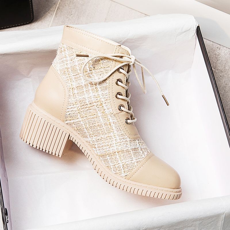 Girls' boots middle heel boots Korean fashion net red single shoes versatile casual boots women's shoes