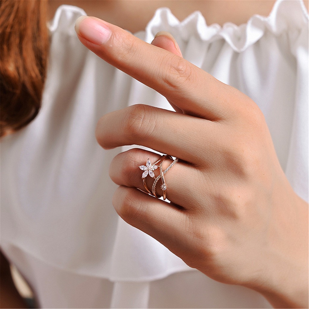 AIFEI💍 Silver 925 Original Creative Bracelet Korean Style Ring Rose Gold Plated Horse Eye Zircon Ring Finger Ring Accessories Jewellery fashion Cincin-S1