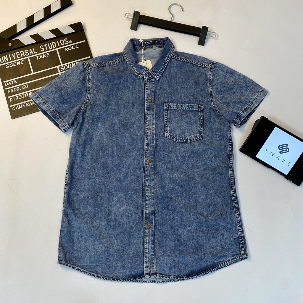 [Siêu Sale] Áo Sơ Mi Nam Jean Cộc Tay Cổ Đức Chất Mịn Mát Vải Dày Mềm Co Giãn Tốt Size 60-85kg | BigBuy360 - bigbuy360.vn