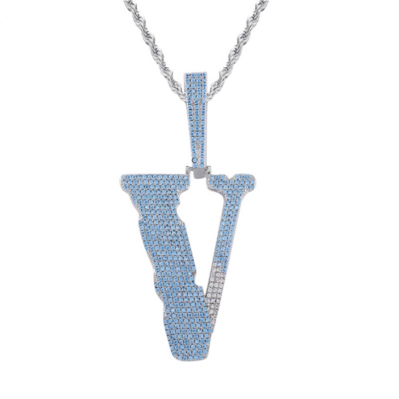 Dây Chuyền Mặt Chữ V Đính Đá Zircon Nhiều Màu Sắc Phong Cách Hip Hop