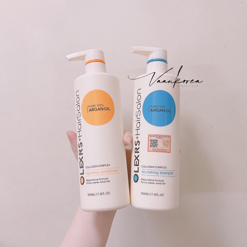 Cặp gội xả &amp; Ủ tóc Olexrs+ Hairsalon Argan Oil Collagen Complex Repair
