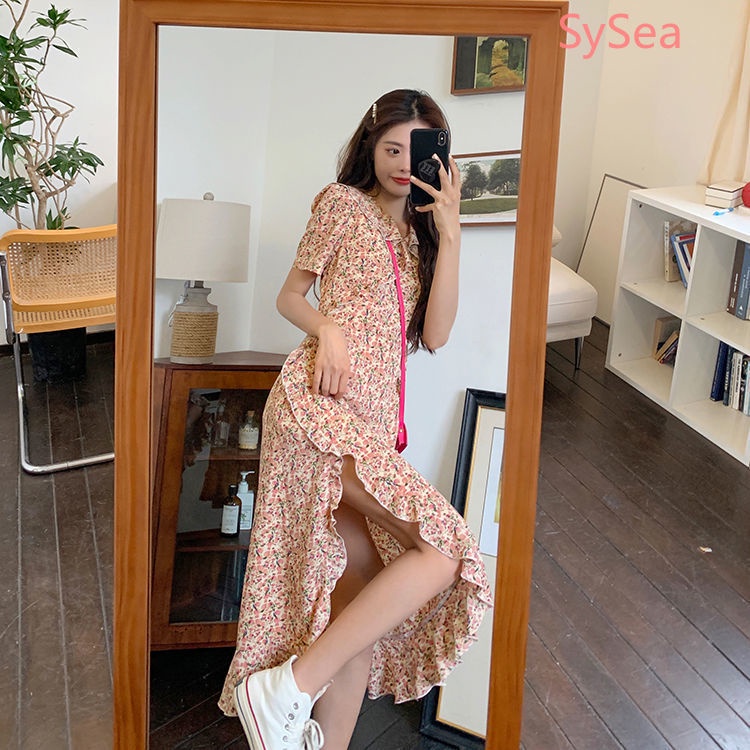 Đầm Voan Tay Ngắn Phối Bèo Thiết Kế Xẻ Tà Phong Cách Pháp Thanh Lịch Cho Nữ