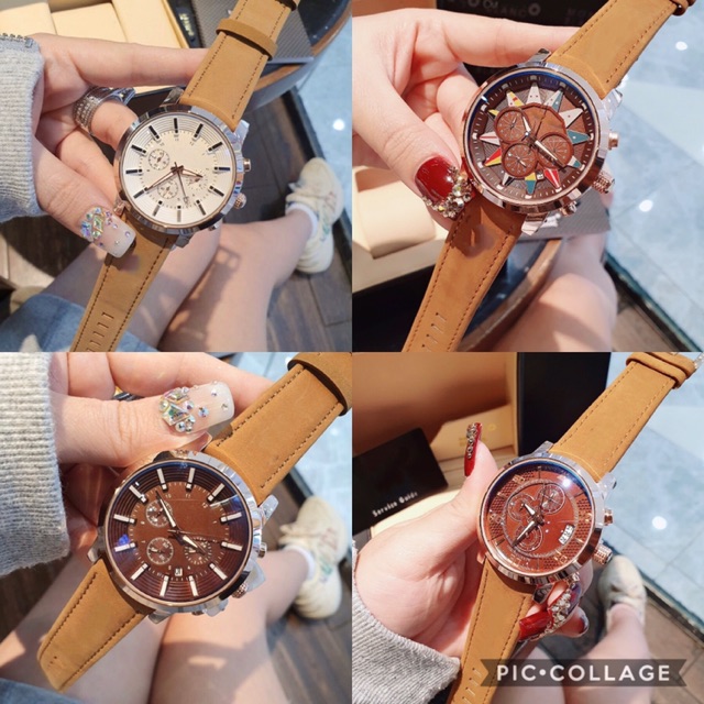 Đồng hồ đeo tay nam dây da lộn Flyback mới