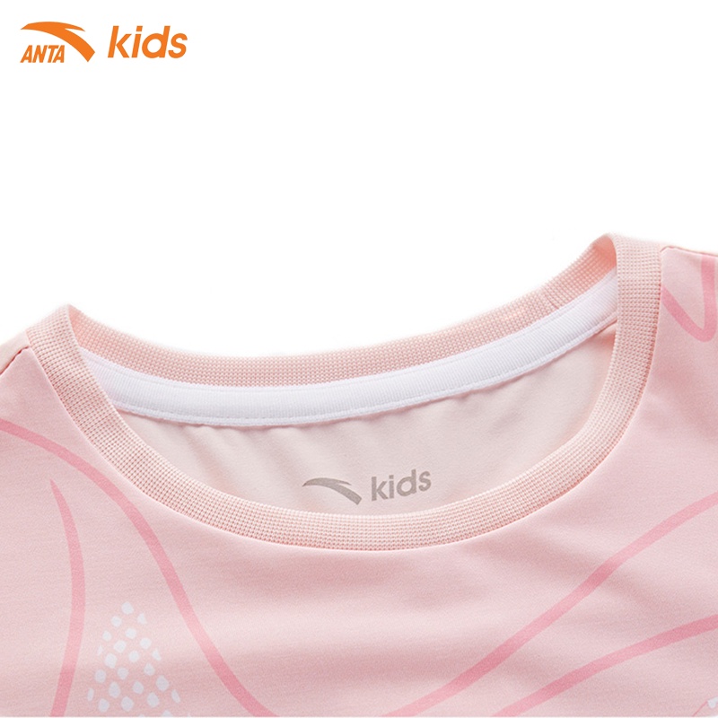 Áo phông bé gái Anta Kids W362129162, kiểu dáng thể thao, vải polyester co giãn 4 chiều