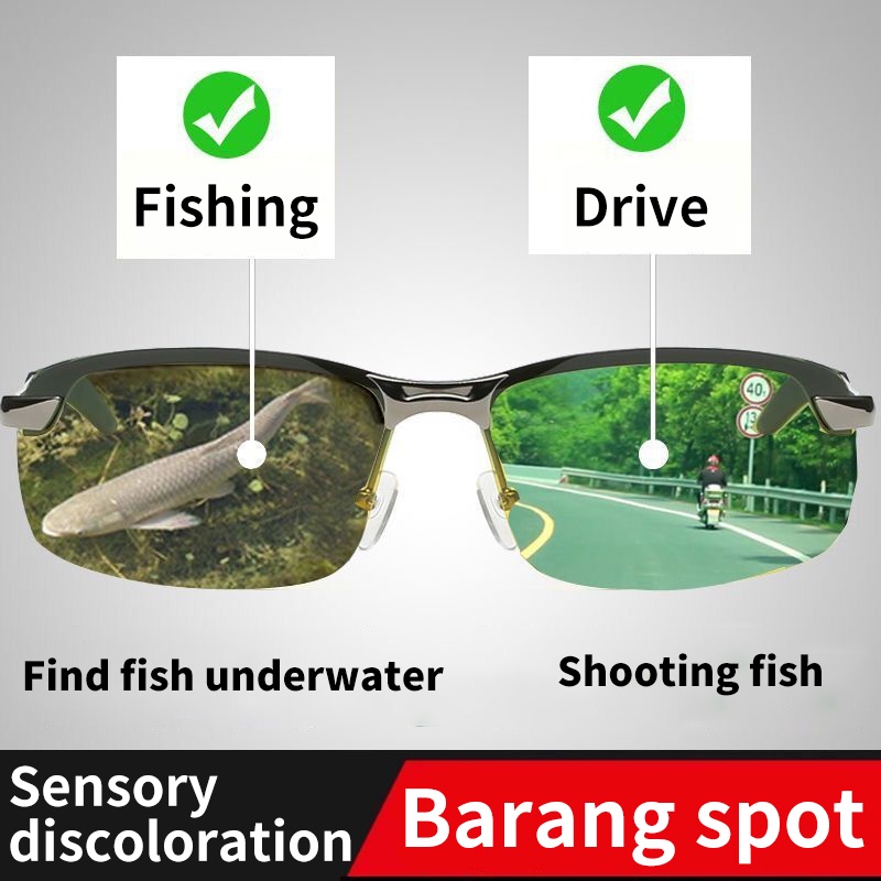 Kính râm nam Nhập khẩu Viền vuông sử dụng ngày và đêm Kính râm Phân cực nam cao cấp-Phù hợp Vận động Đạp xe,câu cá;lái