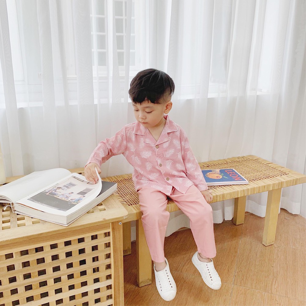 Bộ Đồ Ngủ Pijama Đũi Dài Tay Mặc Thu Đông Cho Bé Size 9-28kg