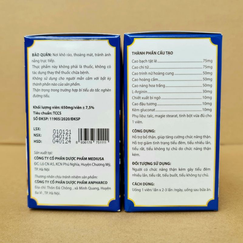 Viên Tiểu Đêm giúp bổ thận, tăng cường chức năng bàng quang, hỗ trợ tiểu đêm, tiểu rát, tiểu không tự chủ