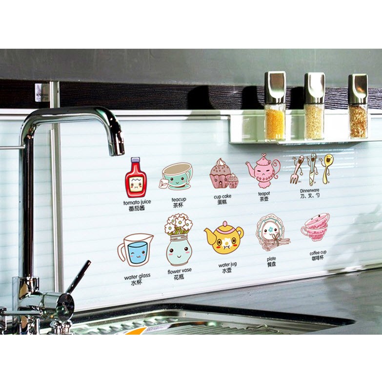 Decal dán bếp decal dán tường trang trí dụng cụ nhà bếp 3 BINBIN DB19 (Có keo sẵn)