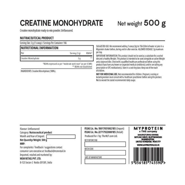 Creatine monohydrate Myprotein 250g- Tăng sức mạnh sức bền và phát triển cơ bắp TẠI WHEYSINHVIEN.COM