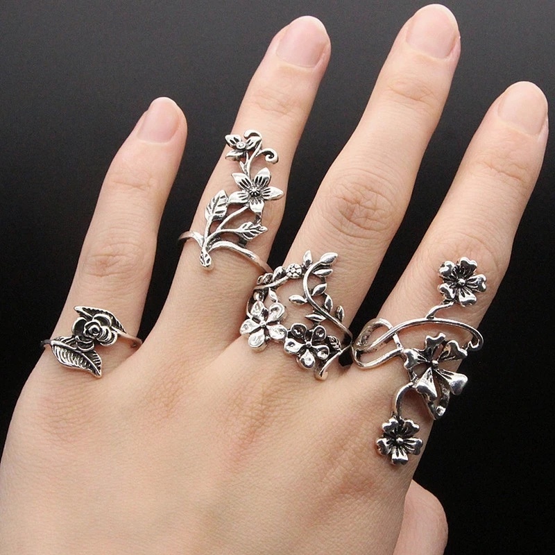 Bộ 4 Nhẫn Đeo Tay Phong Cách Vintage Xinh Xắn