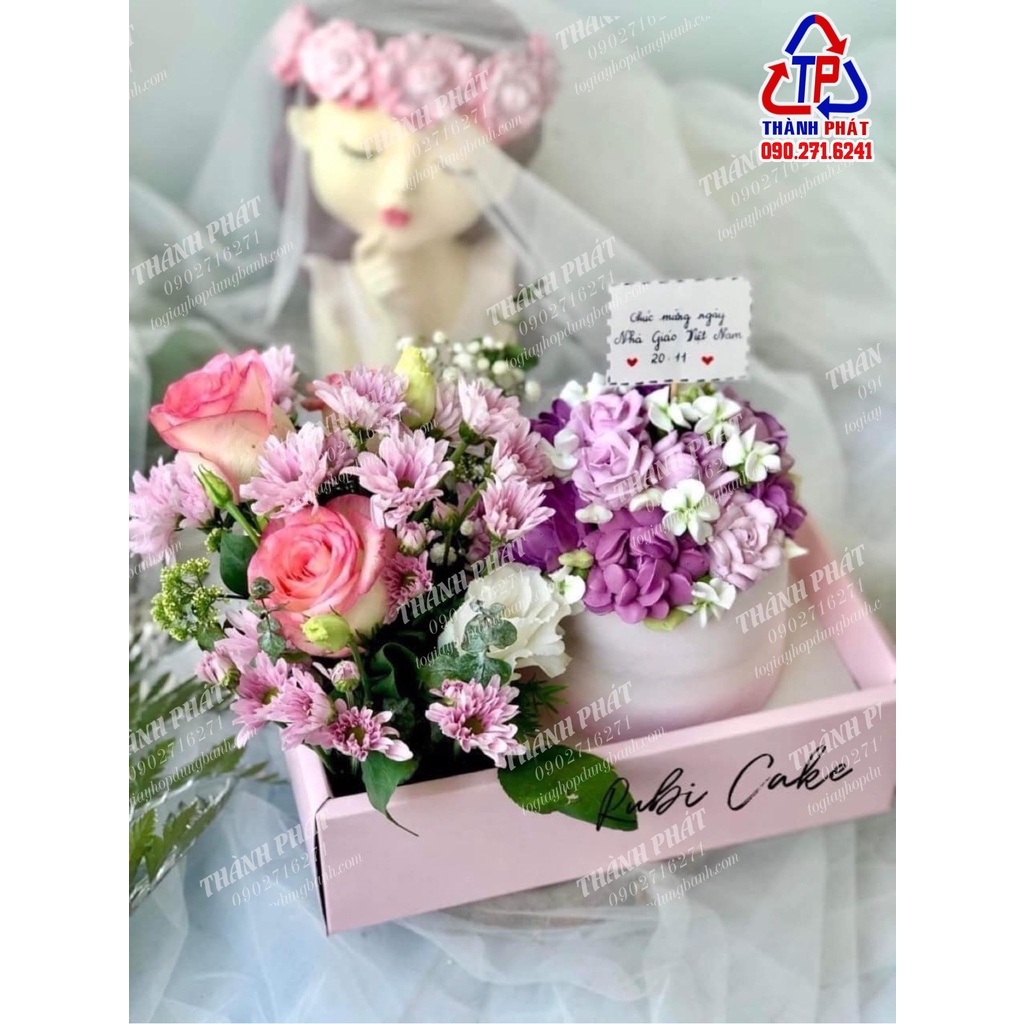 5 Hộp 2 ngăn đế hồng đựng bánh kem mini - bánh bento cake và hoa tặng quà lễ 20-10