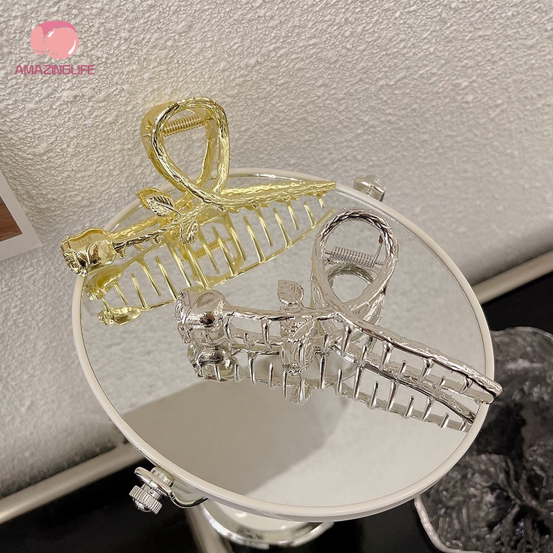 Kẹp Tóc Kim Loại Hình Cá Mập/Hoa Hồng Đính Đá Thời Trang Hàn Quốc