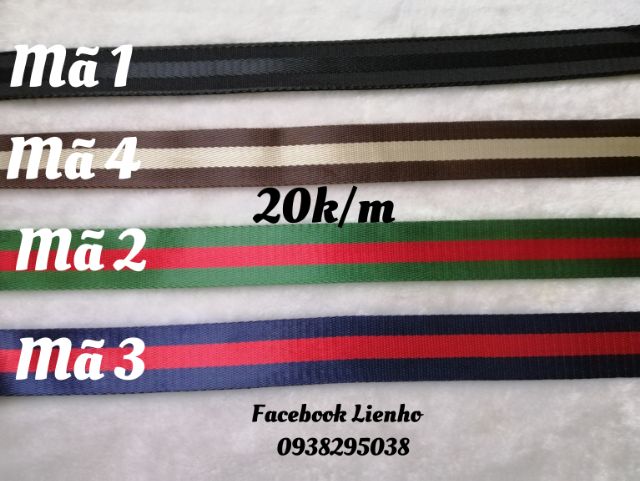 Dây đai sọc 3cm quai đeo túi xách