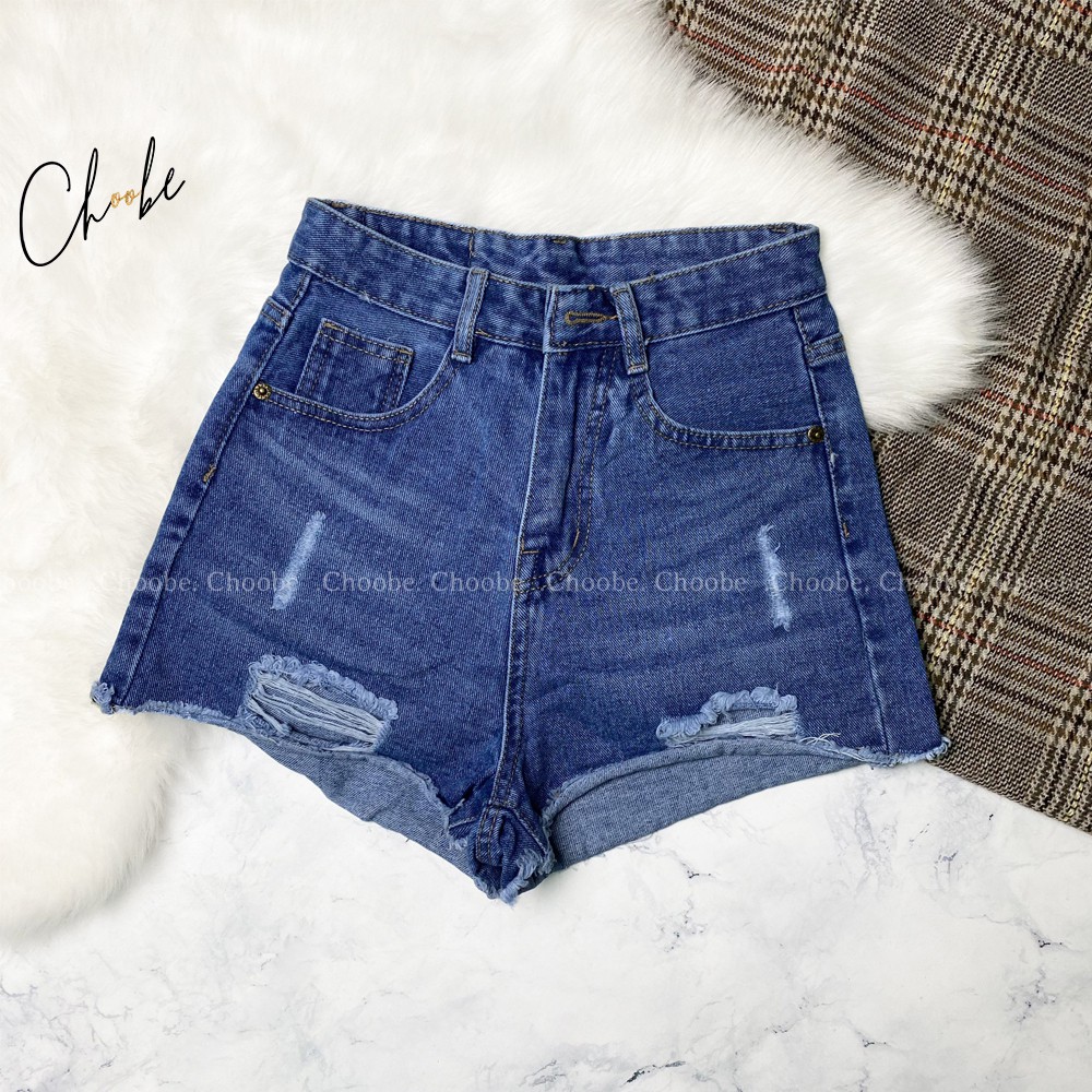 Quần short jean nữ Choobe trơn cạp cao rách hai bên ống phong cách thời trang - QSJ01 | BigBuy360 - bigbuy360.vn