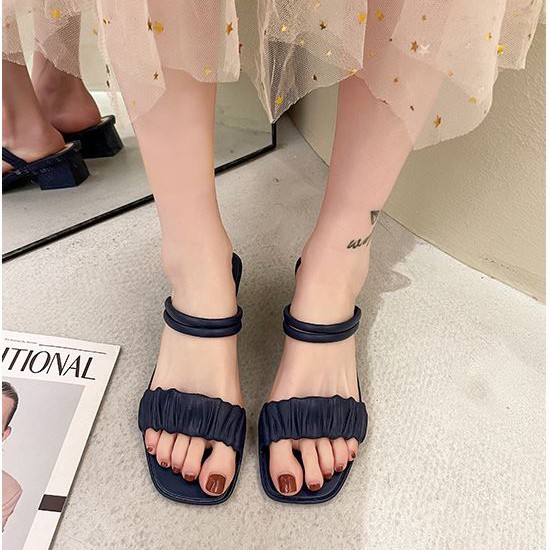 Sandal cao gót nữ quai nhún xếp ly siêu hot đế vuông 5 phân DN34