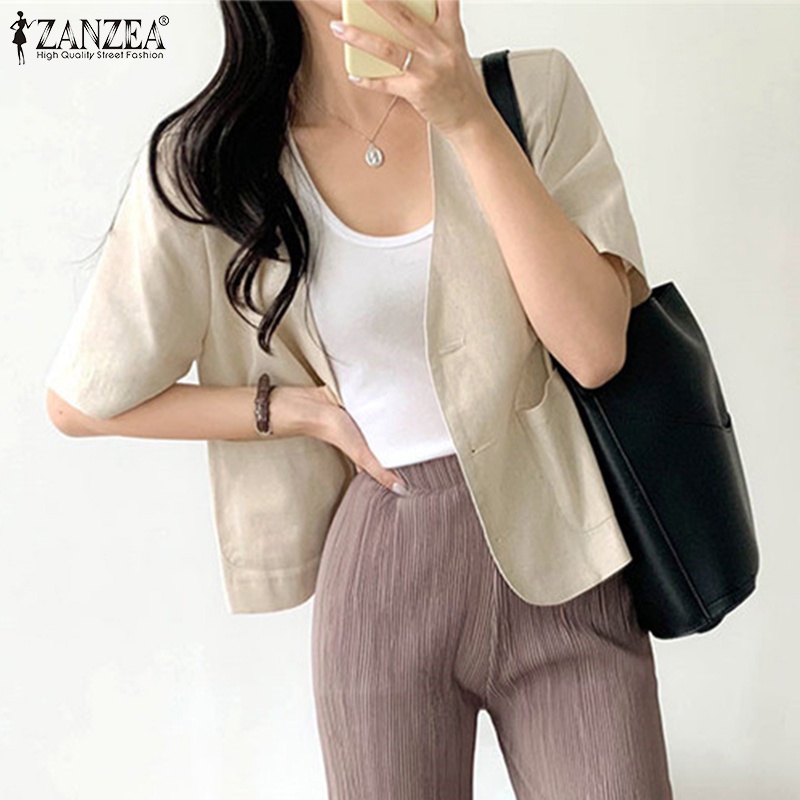 Áo khoác Zanzea tay lửng cổ chữ V thời trang thanh lịch cho nữ