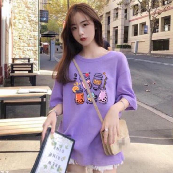 Áo thun unisex Khổng Hiền from rộng cổ tròn tay lỡ freesize 38-70kg 5 trà sữa