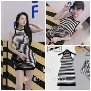 Đầm sọc body Tk phối viền ôm sát 3v