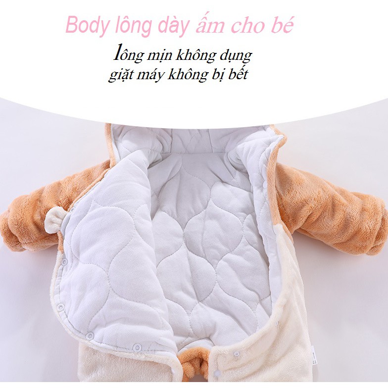 Body em bé, bộ body lông cho bé trần bông mùa đông, cho bé sơ sinh 0- 12 tháng