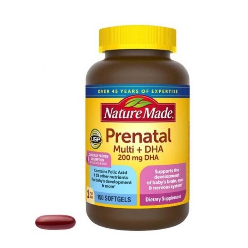 vitamin bầu Nature Made Prenatal Multi - DHA 200mg 150 viên của Mỹ cung cấp 20 loại vitamin Cho Bà Bầu trước và sau sinh