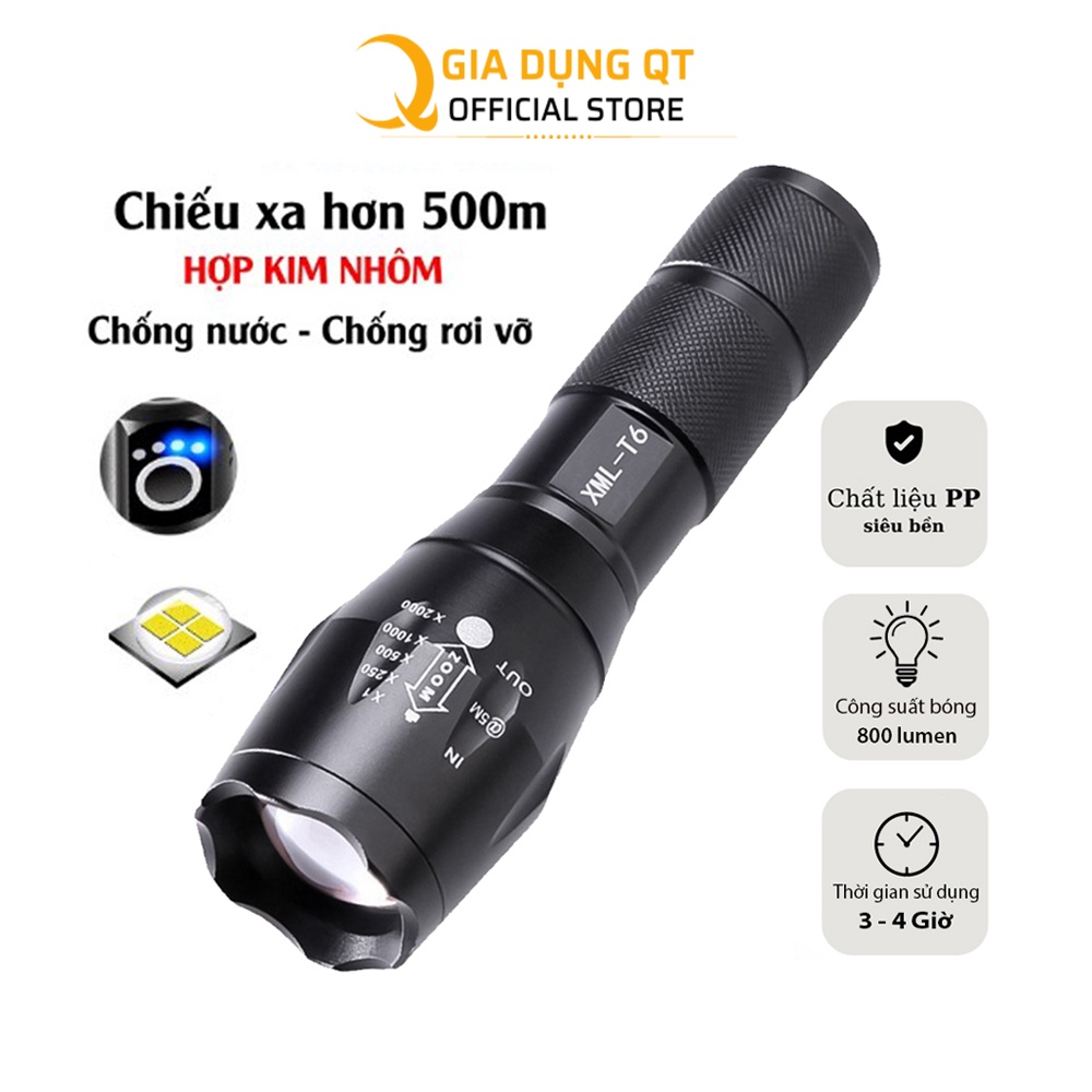 Đèn Pin Siêu Sáng UltraFire Led Cree XML T6 Cao Cấp Hợp Kim Chống Nước Pin Có Thể Sạc Lại Full box
