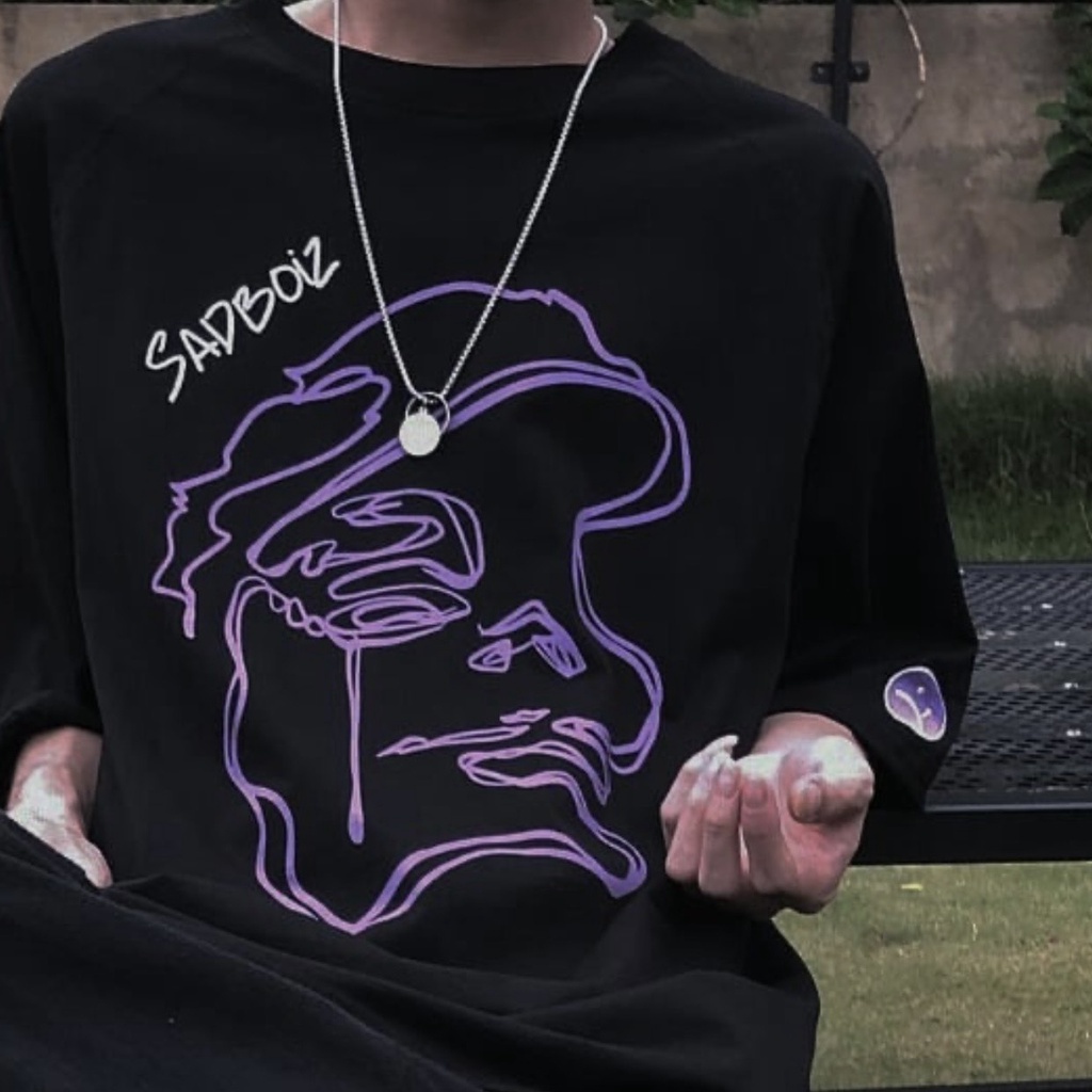 Áo phông tay lỡ Unisex form rộng nam nữ vải cotton co dãn, áo thun nam nữ Sad Story thêu mặt vui