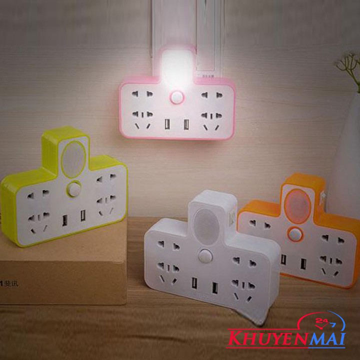 ✔ Ổ Cắm Điện Đa Năng 4 Cổng Kiêm Đèn Ngủ Và 2 Cổng Usb- Mẫu 2019