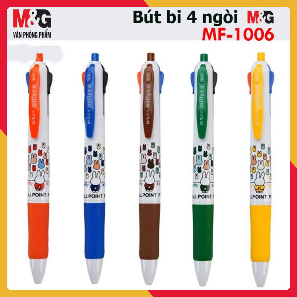 Bút Bi 4 màu M&G MF1006 , thân có hình con thỏ, chất lượng ko gai tắc mực