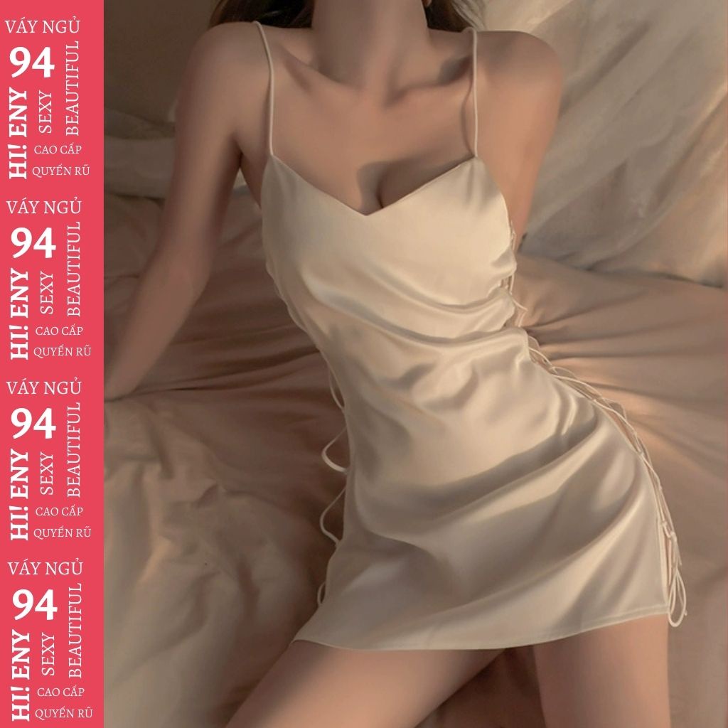 Váy ngủ ren sexy gợi cảm Đầm ngủ đẹp lụa satin thắt dây kèm quần chíp M51