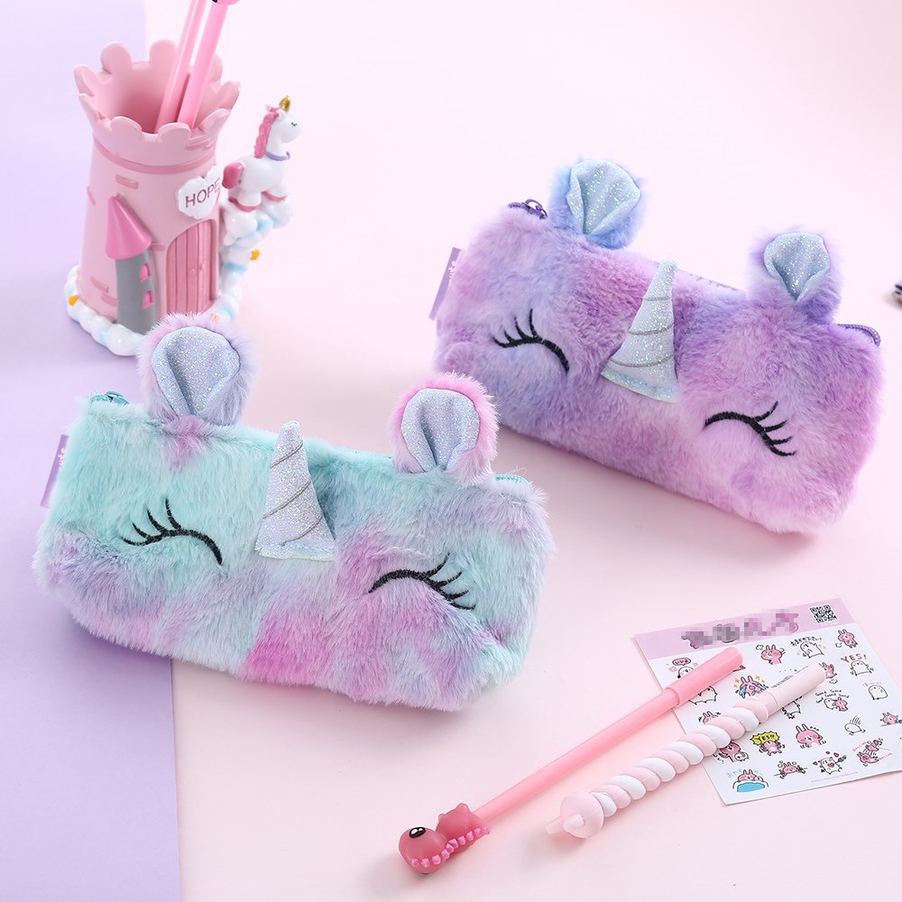 Hộp bút cute unicorn，Hộp văn phòng phẩm sang trọng，hộp bút pop ít，hộp bút lông mềm mại，hộp bút nữ