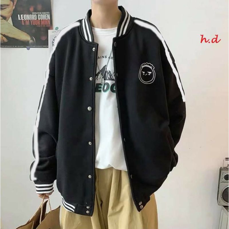 Áo Khoác Bomber Jacket rot tay lo go Mặt người form thụng nam nữ unisex❤ Chất dù form <55kg | BigBuy360 - bigbuy360.vn