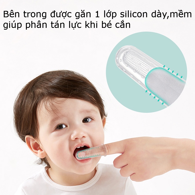 Tưa lưỡi silicon cao cấp KUB cho bé, combo 2 bàn chải đánh răng xỏ ngón có hộp đựng giữ vệ sinh