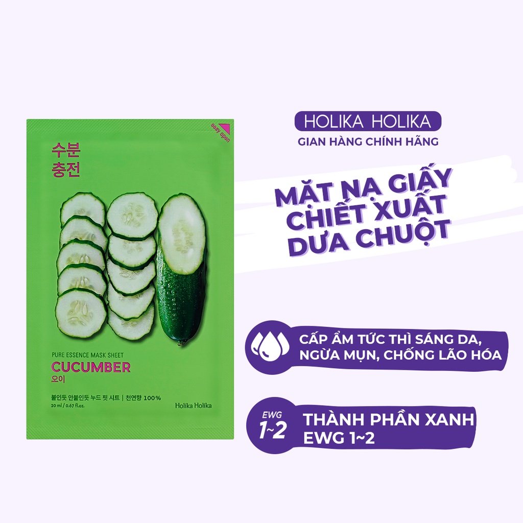 Mặt nạ dưỡng da Hàn Quốc Holika Holika chiết xuất dưa chuột nhiều dưỡng chất thẩm thấu nhanh cho làn da căng bóng 23ml