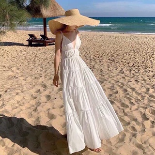 Váy maxi hở lưng nhún tầng nhiều màu