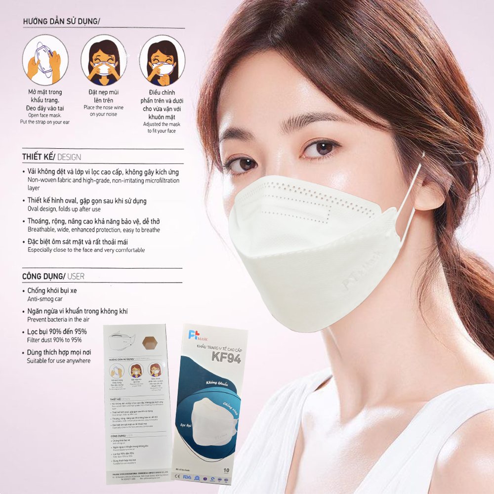 Khẩu trang y tế 4D cao cấp KF94 Pt Mask hộp 10 cái