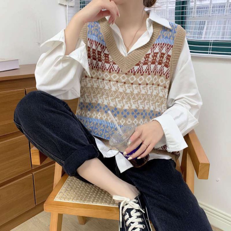 Áo gile len nữ thổ cẩm dáng rộng thu đông hottrend 2021 A453 Noiyxanh nội y xanh chất len quảng châu