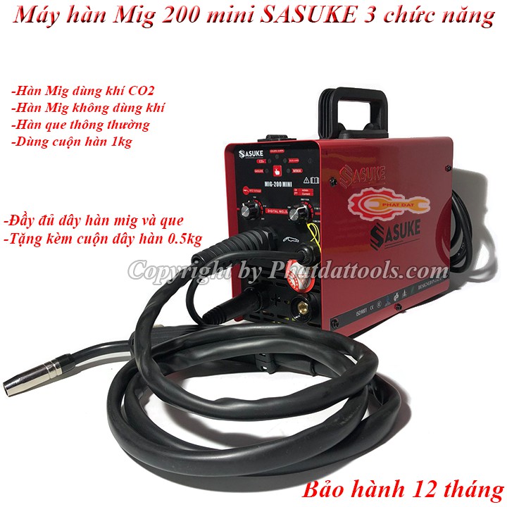 Máy hàn Mig không dùng khí SASUKE 200 mini 3 chức năng-Hàng chính hãng-Bảo hành 12 tháng-Kèm cuộn lõi thuốc 1kg