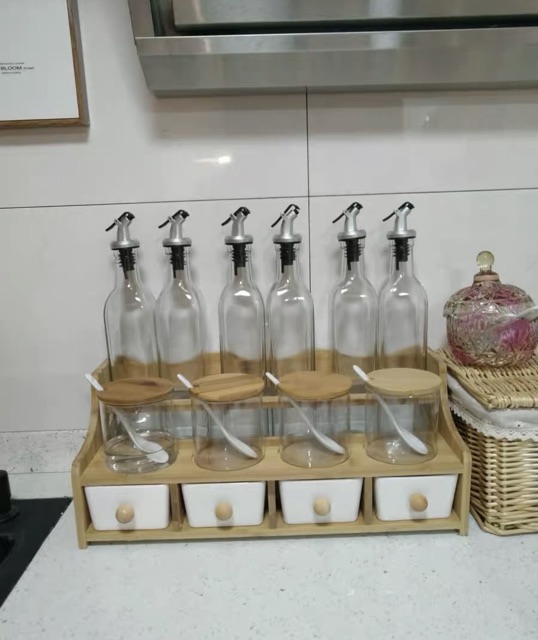 ( có sẵn )Bộ đồ đựng gia vị thuỷ tinh + sứ trắng phong cách hiện đại | BigBuy360 - bigbuy360.vn
