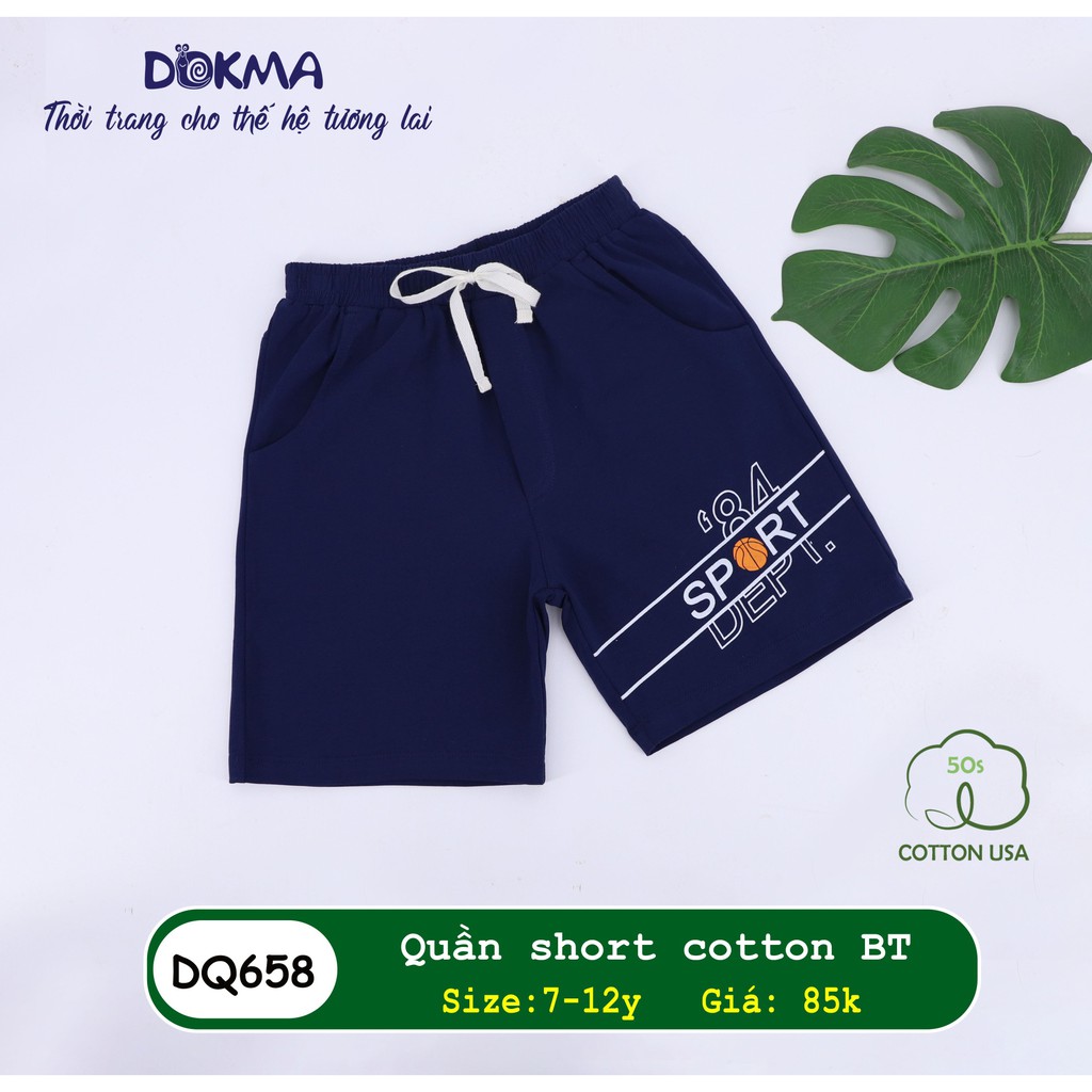 7-12Y Quần đùi, quần short cotton bé trai Dokma DQ658