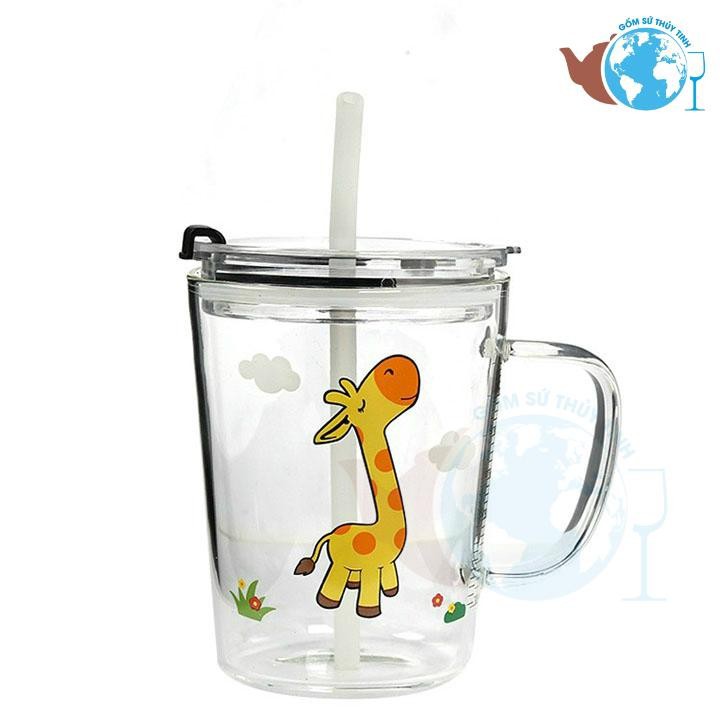 Cốc Pha Sữa Thuỷ Tinh Có Vạch Chia ML, Nắp Đậy Và Ống Hút Siêu Tiện Lợi